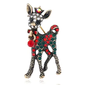 Red & Green Cubic Zirconia 18K Gold-Plated Reindeer Brooch