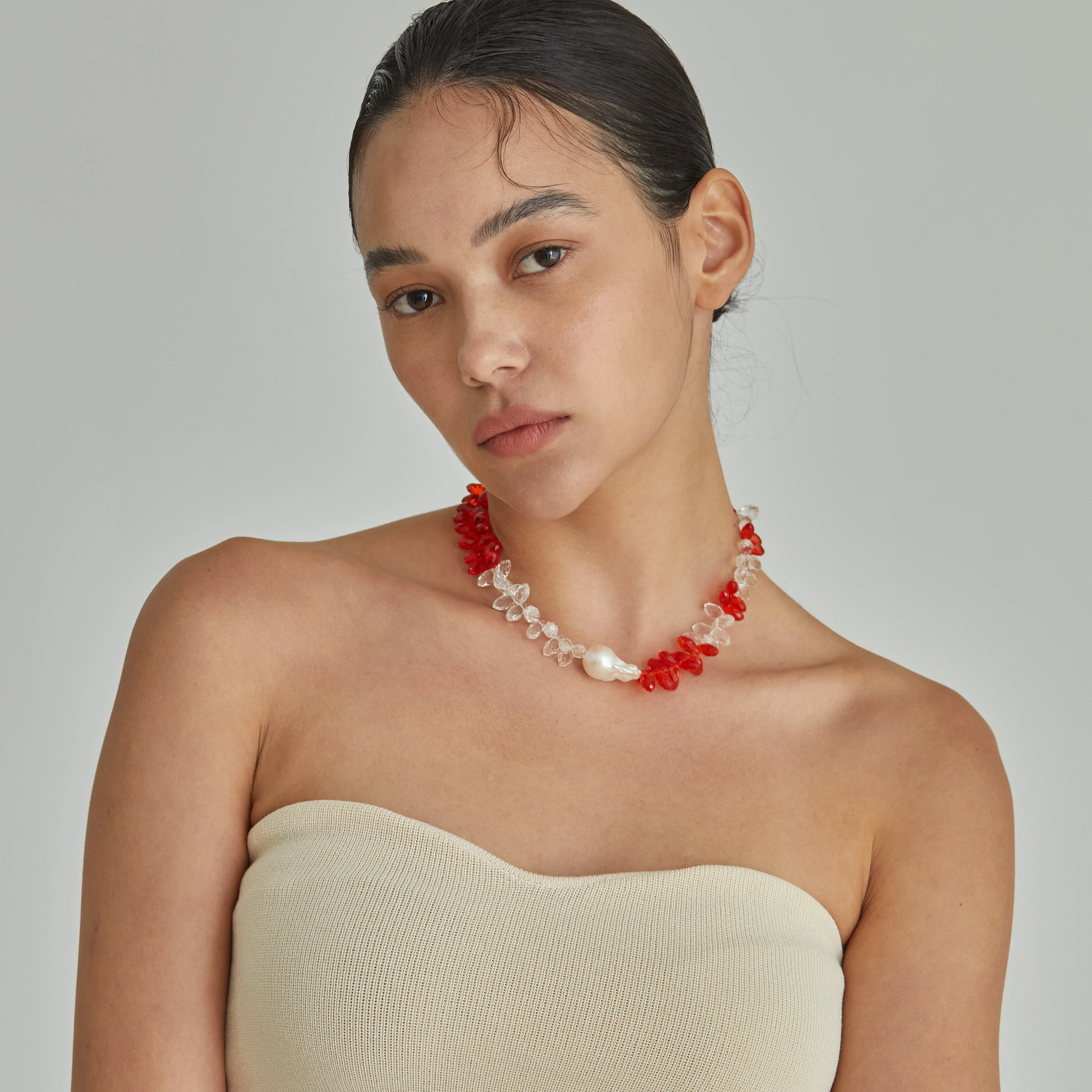 Red and Crystal Pearl Necklace