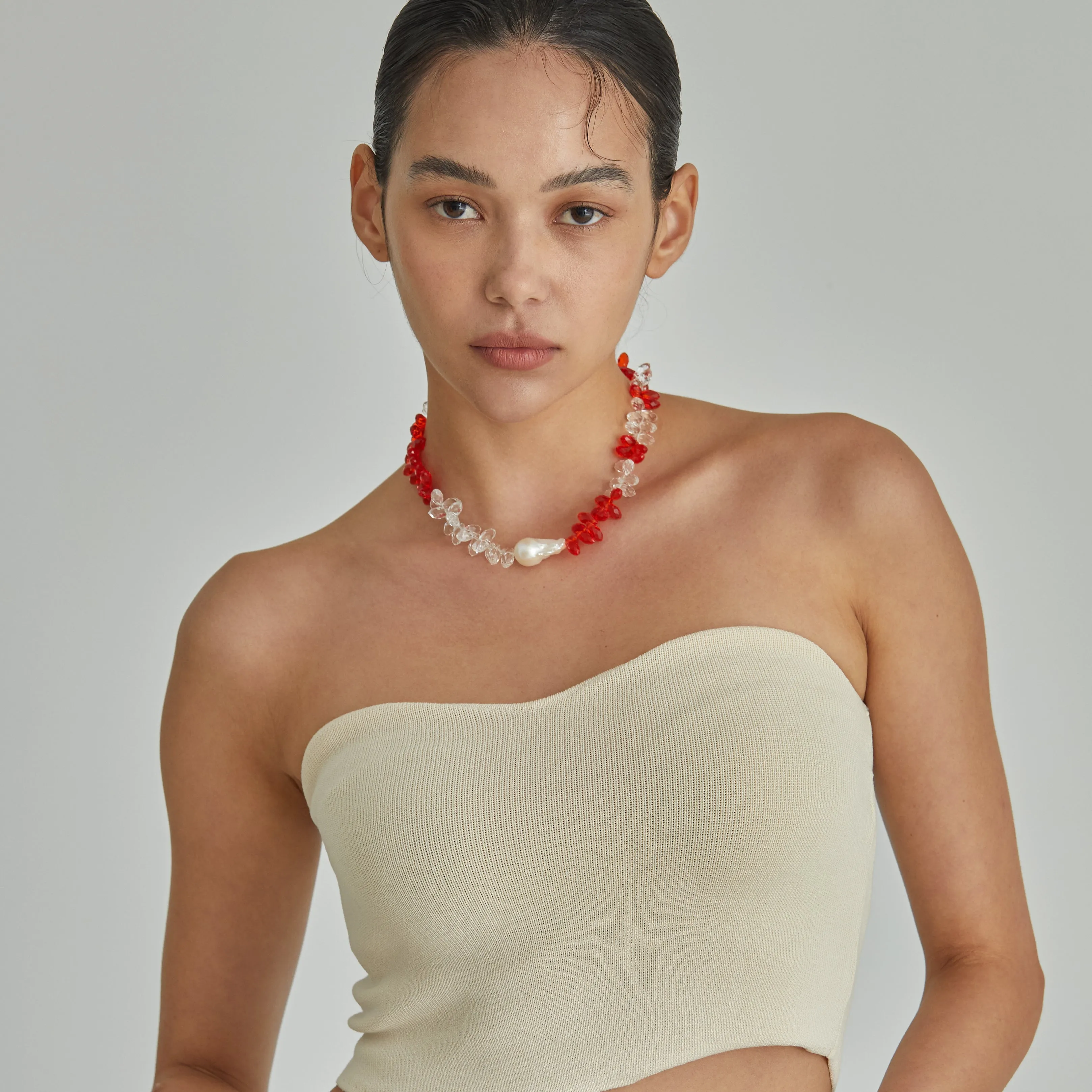 Red and Crystal Pearl Necklace