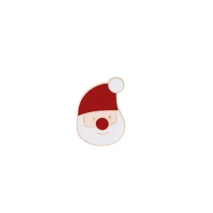 Red Enamel & 18K Gold-Plated Santa Brooch
