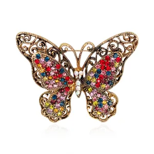 Red Multicolor Cubic Zirconia & 18K Gold-Plated Butterfly Brooch