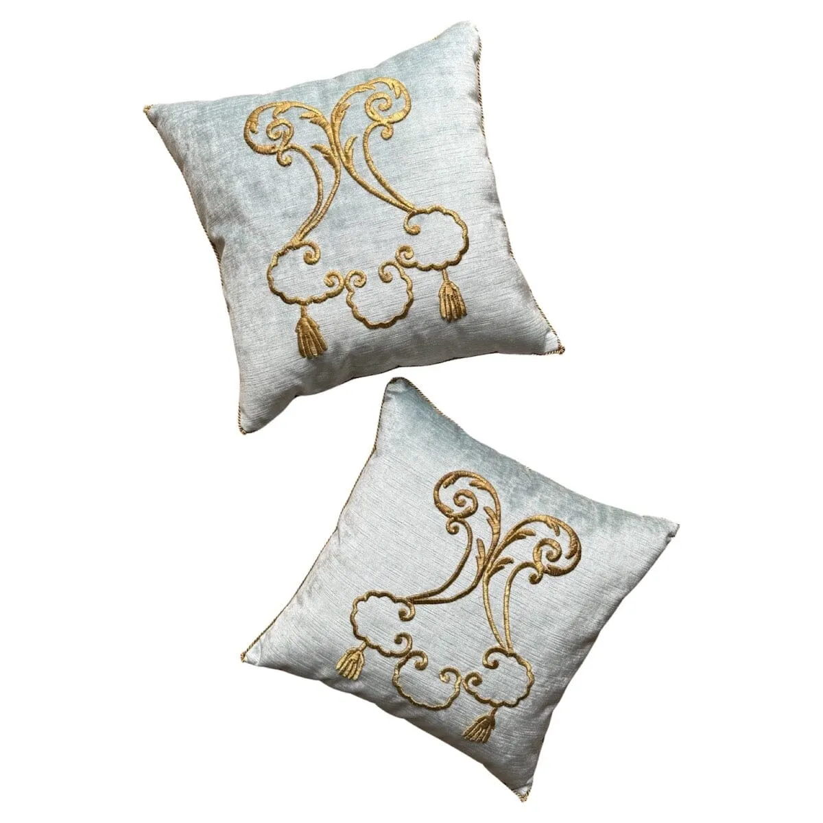 RESERVED: Antique Ottoman Empire Raised Gold Metallic Embroidery (#E131423A&B | 17 x 17")
