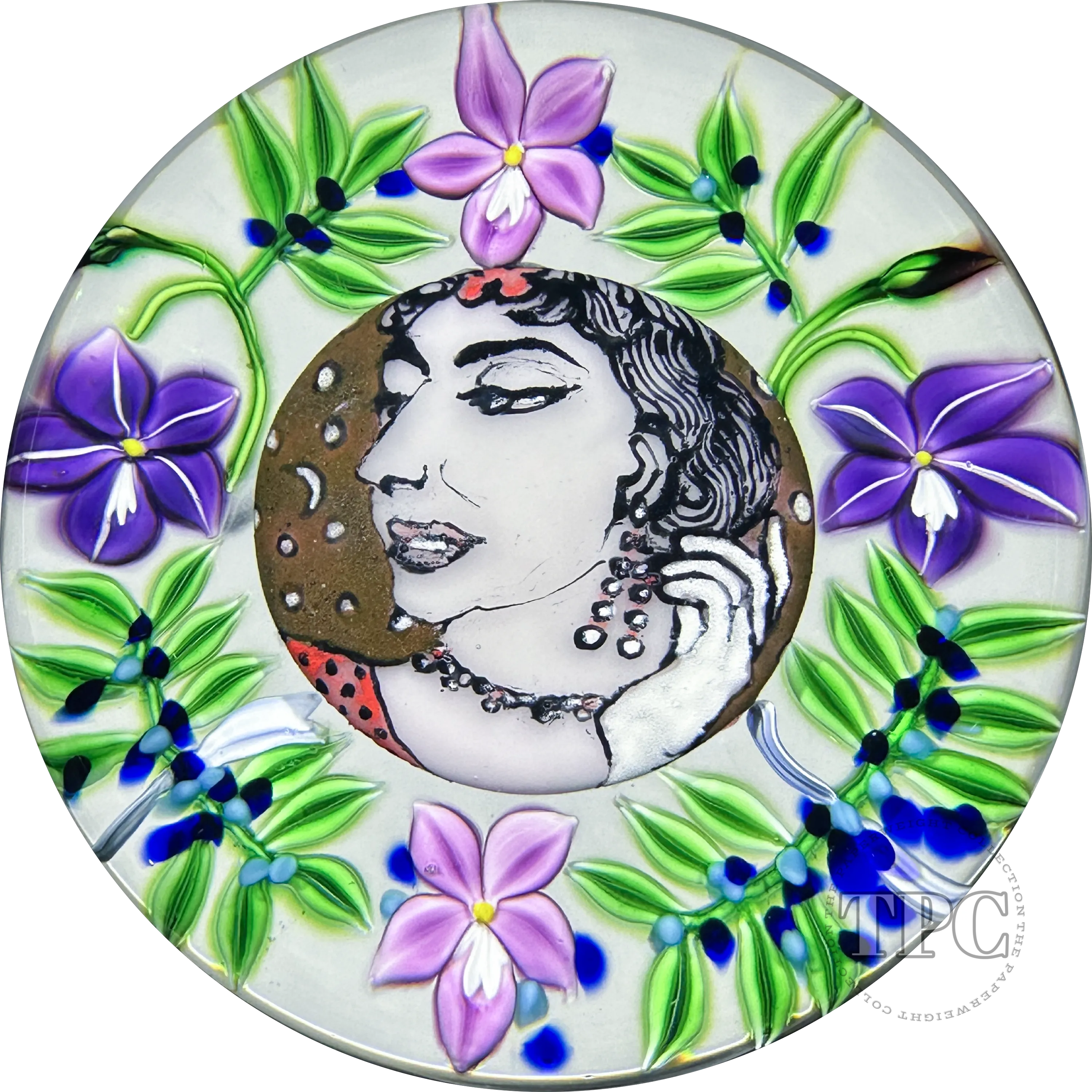 Richard Loesel x Renaud De Putter 2024 Glass Art Paperweight Hand-Painted Maria Callas with Flamework Decoration