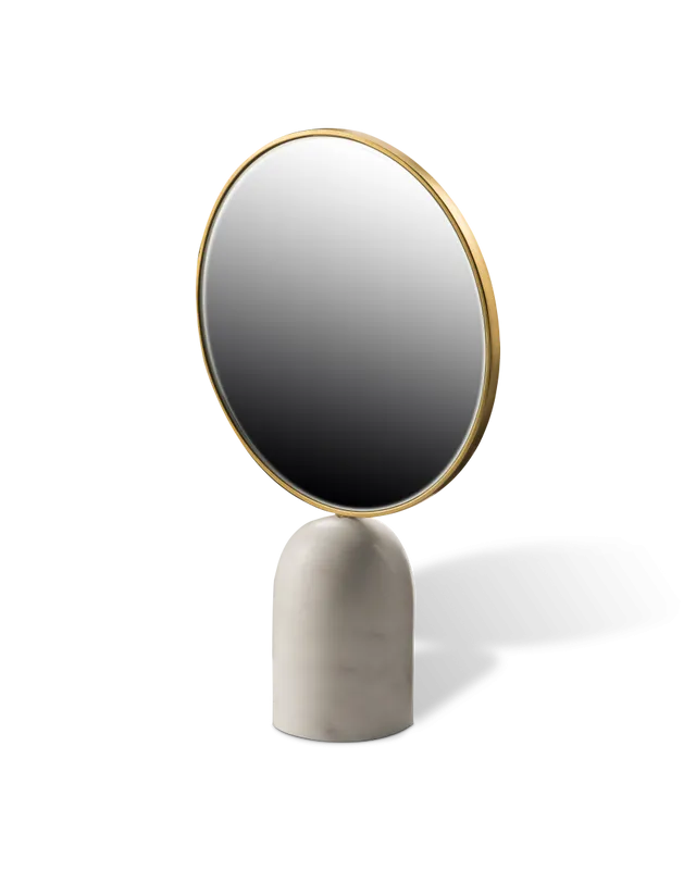 Round Mirror with marble Base - White
