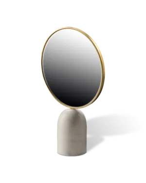 Round Mirror with marble Base - White