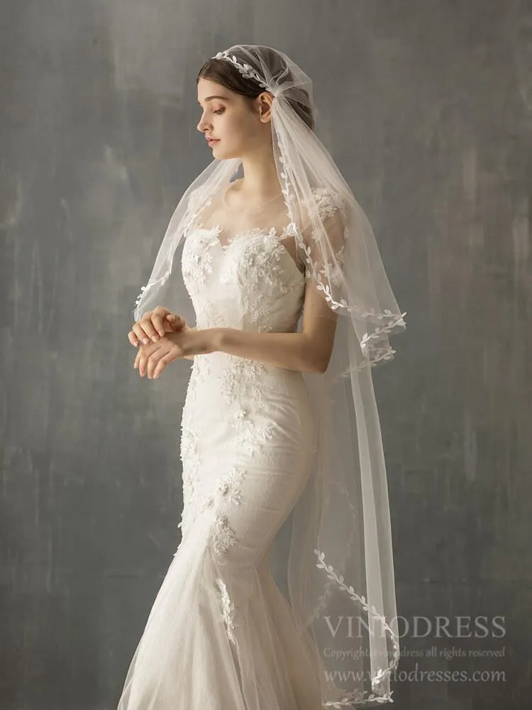 Roycebridal Vintage Waltz Length Bridal Veil with Leaf AC1240