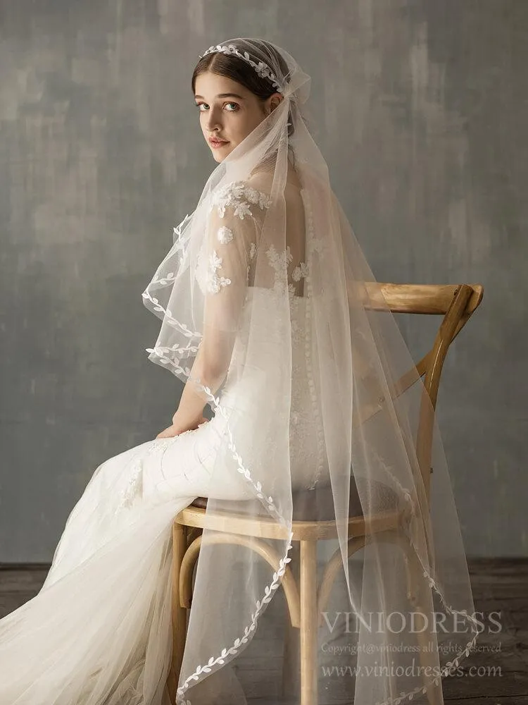 Roycebridal Vintage Waltz Length Bridal Veil with Leaf AC1240