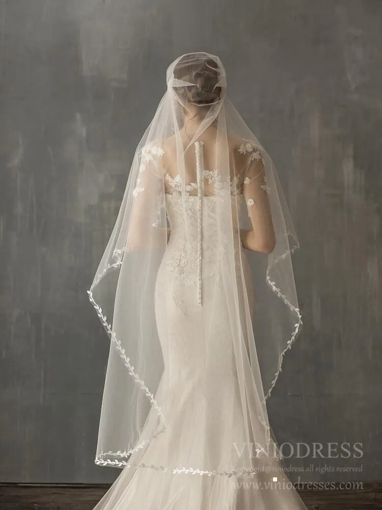 Roycebridal Vintage Waltz Length Bridal Veil with Leaf AC1240