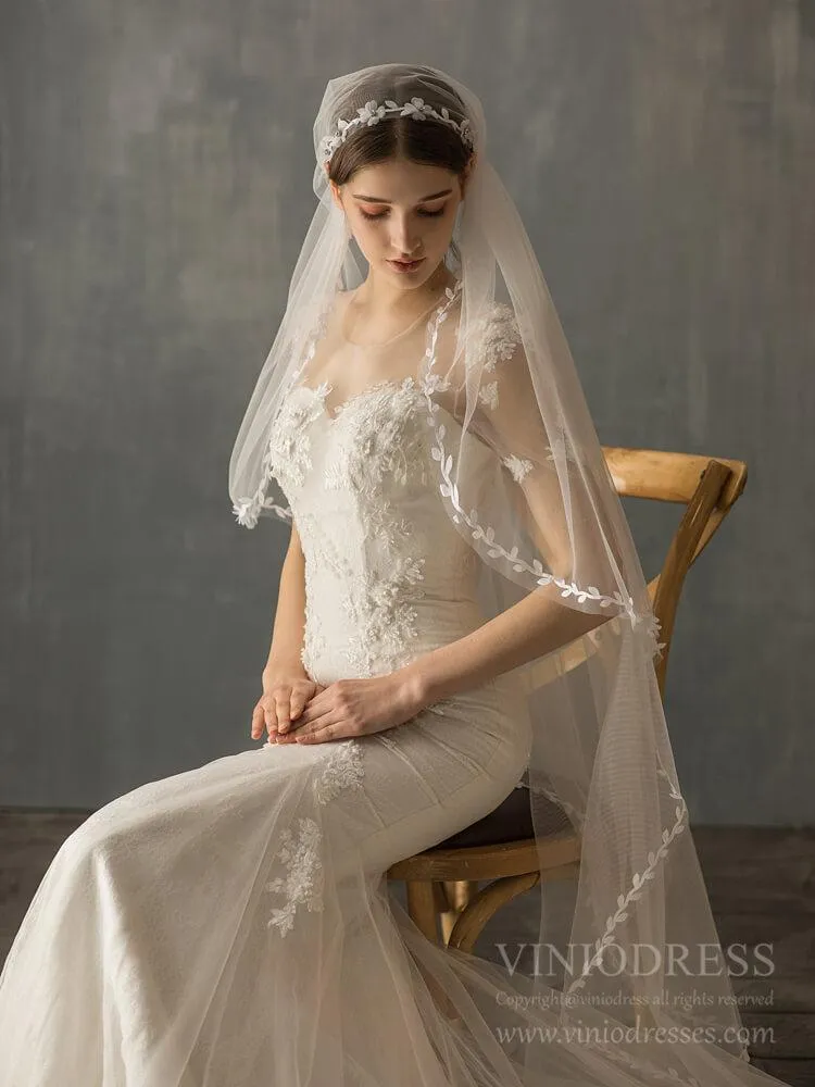 Roycebridal Vintage Waltz Length Bridal Veil with Leaf AC1240