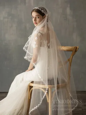 Roycebridal Vintage Waltz Length Bridal Veil with Leaf AC1240