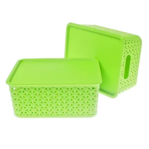 Saim Plastic Storage Containers with Lids Home Organization Office Desk Organizer Containers Stacking Clothing School Crafts 2 Pcs
