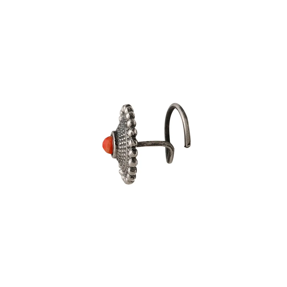 Sara Silver Nose Pin - Pierced, Coral Stone by MOHA