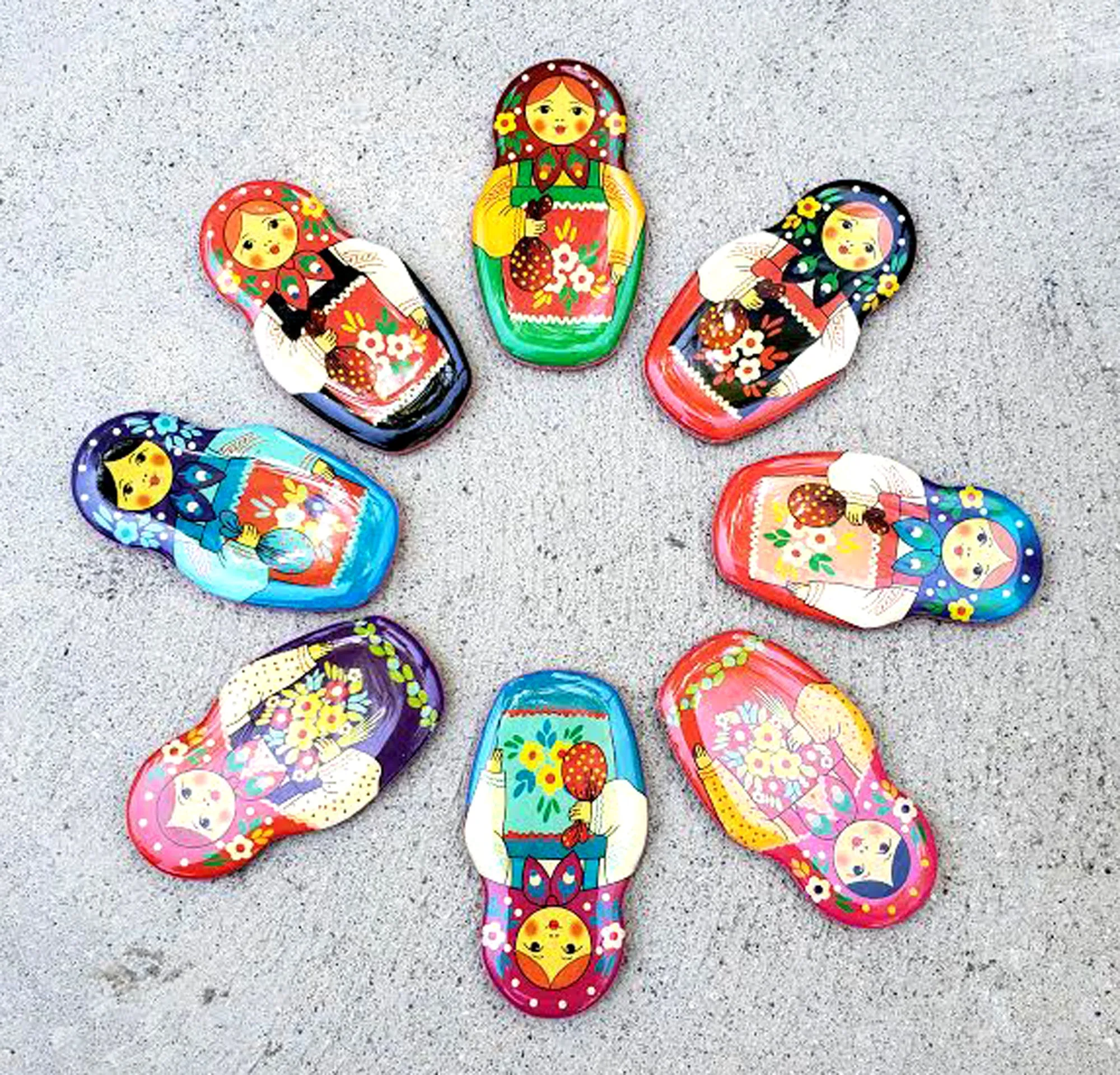 Set of 3 Nesting Doll Matryoshka Magnets in Assortment