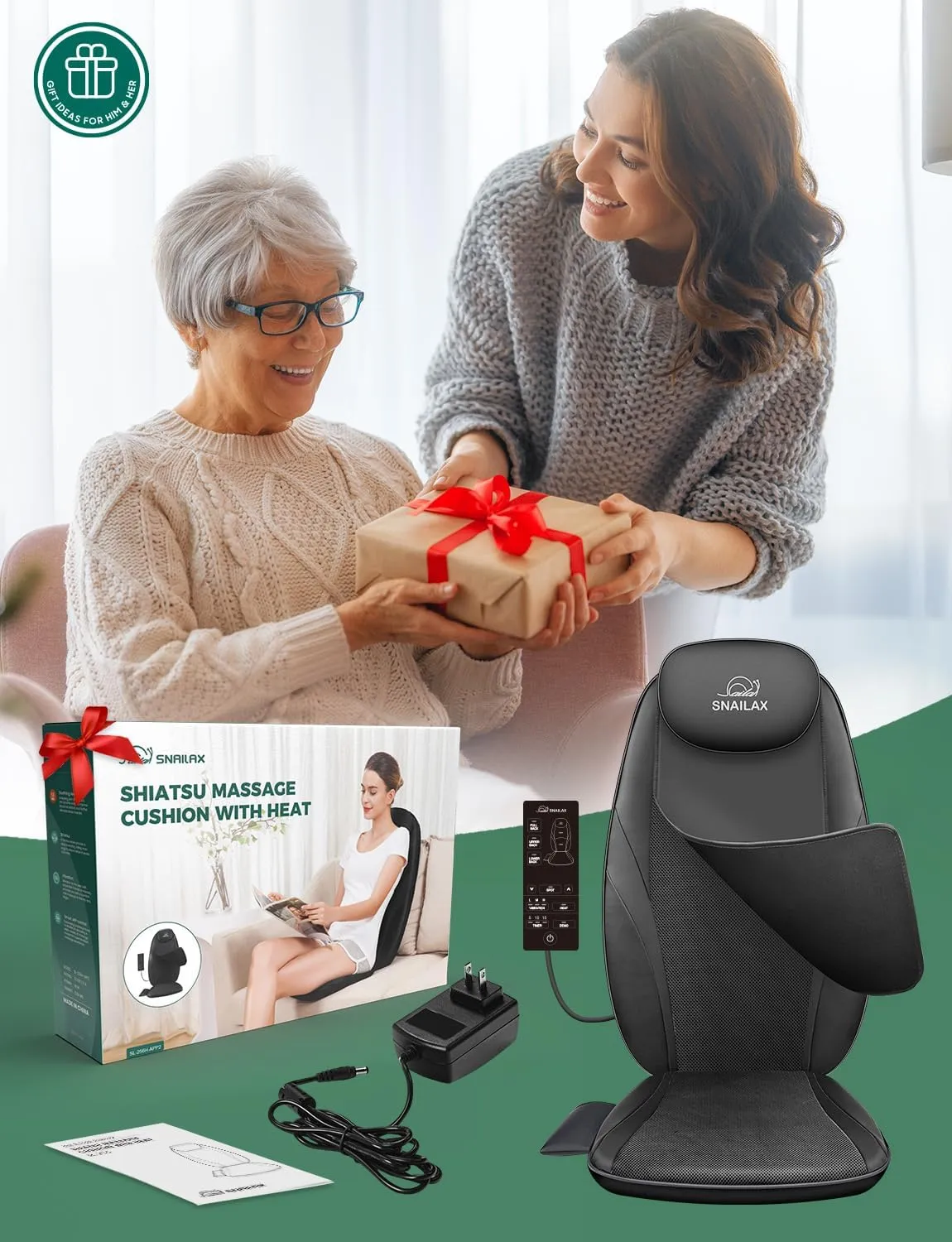 Shiatsu Massage Cushion with Heat Massage Chair Pad Kneading Back Massager