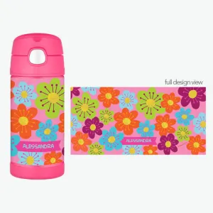 Shiny Bold Flowers Personalized Thermos Bottle