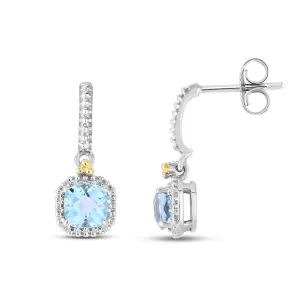 Silver & 18K Gold Mini Blue Topaz Drop Earrings