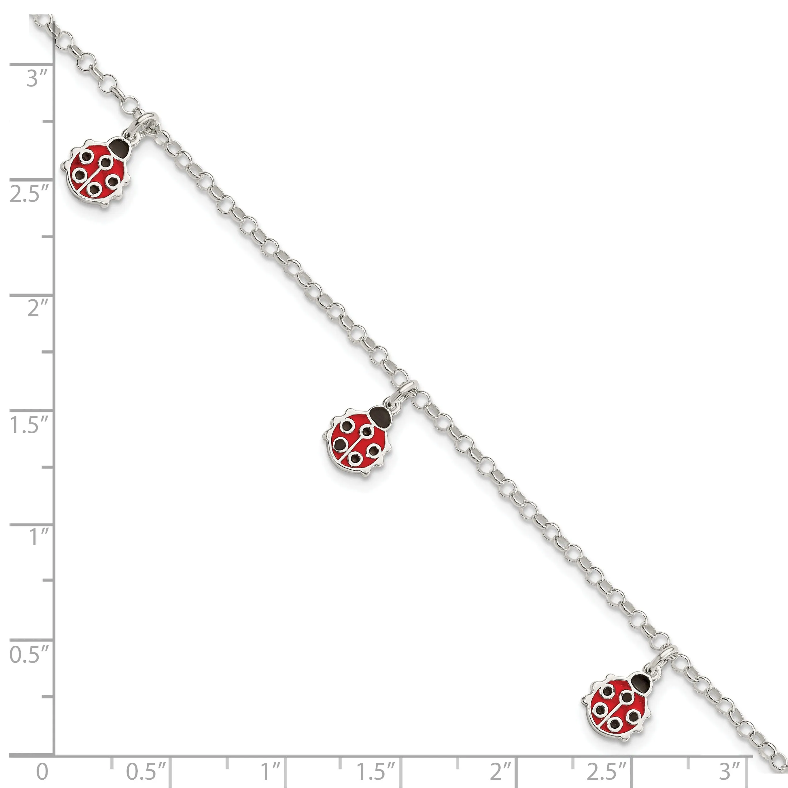 Silver Childrens Enamel Dangle Ladybug Bracelet