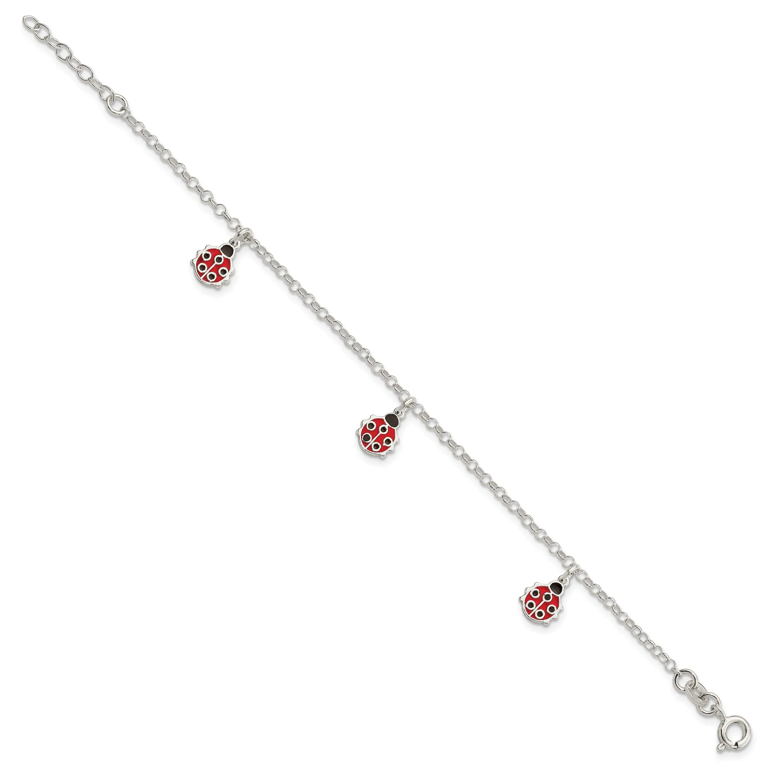 Silver Childrens Enamel Dangle Ladybug Bracelet