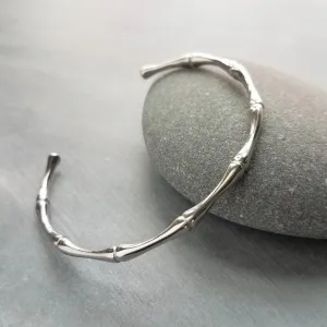 Silver Cuff Bracelet, bamboo cuff, silver bangle, bamboo bracelet, vine bracelet, silver bamboo cuff, stacking bracelet, simple plain bangle, thin
