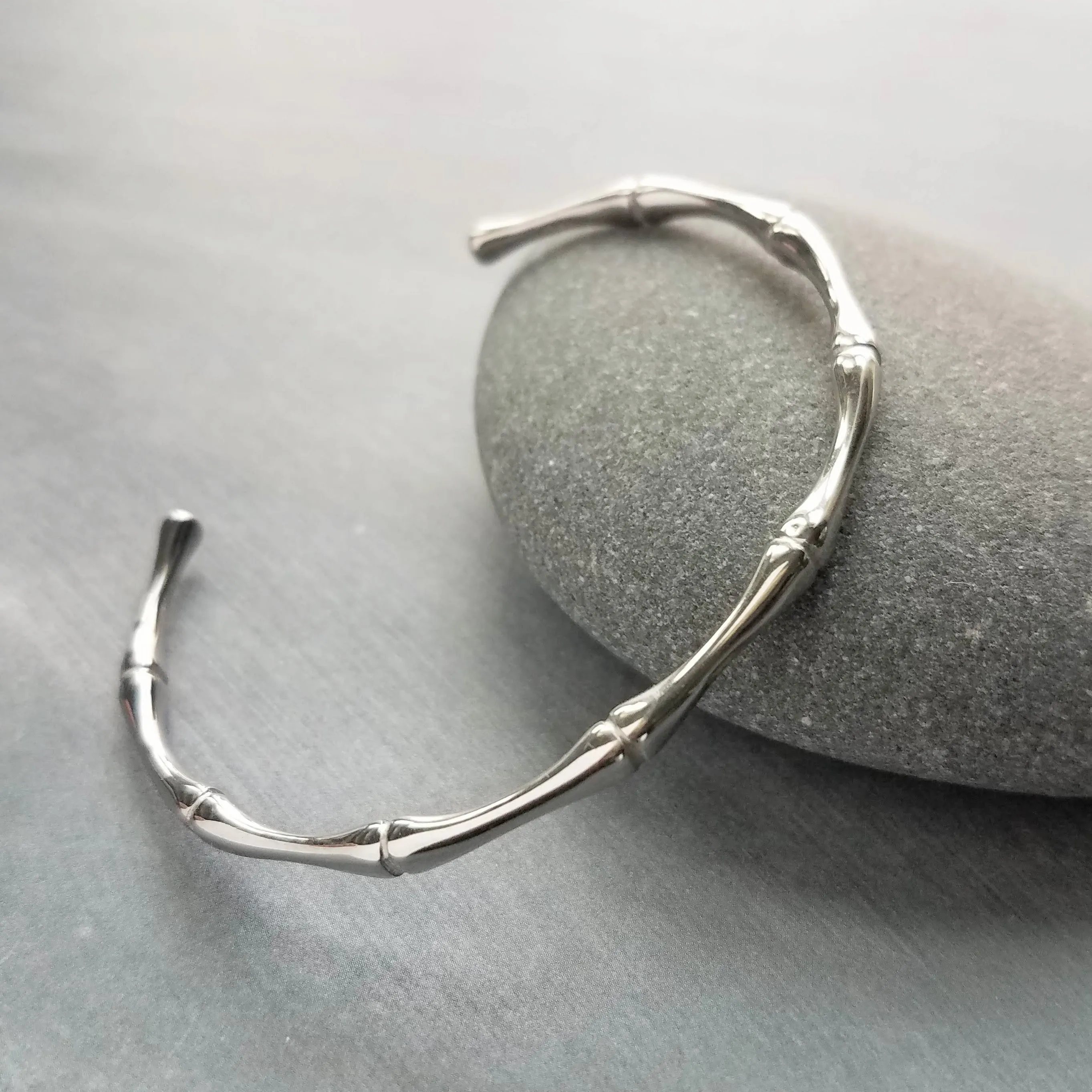 Silver Cuff Bracelet, bamboo cuff, silver bangle, bamboo bracelet, vine bracelet, silver bamboo cuff, stacking bracelet, simple plain bangle, thin