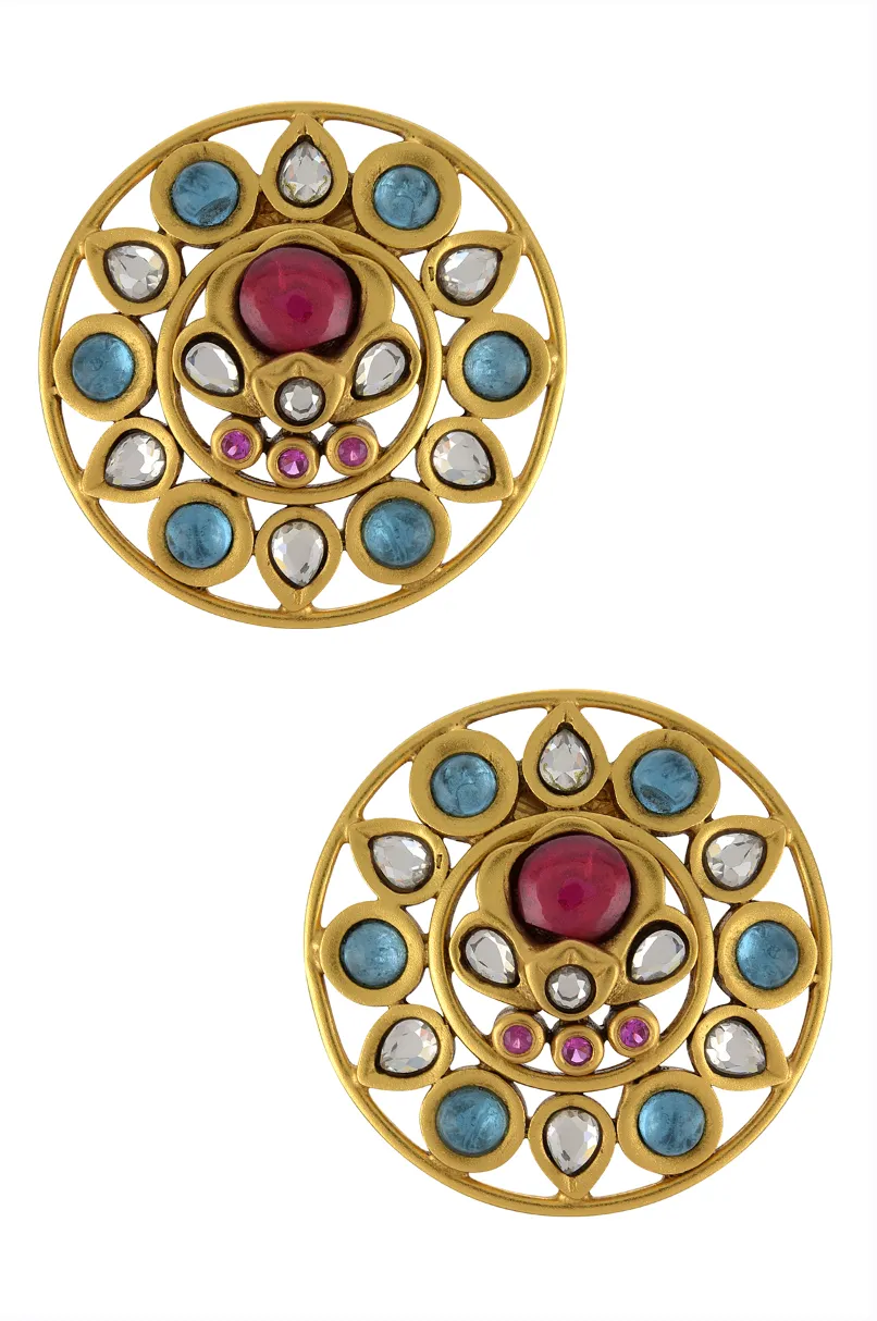Silver Gold Plated Colorful Floral Ear Studs