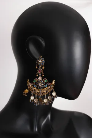 Silver Gold Plated Colorful Glass Pearl Chaand Earrings