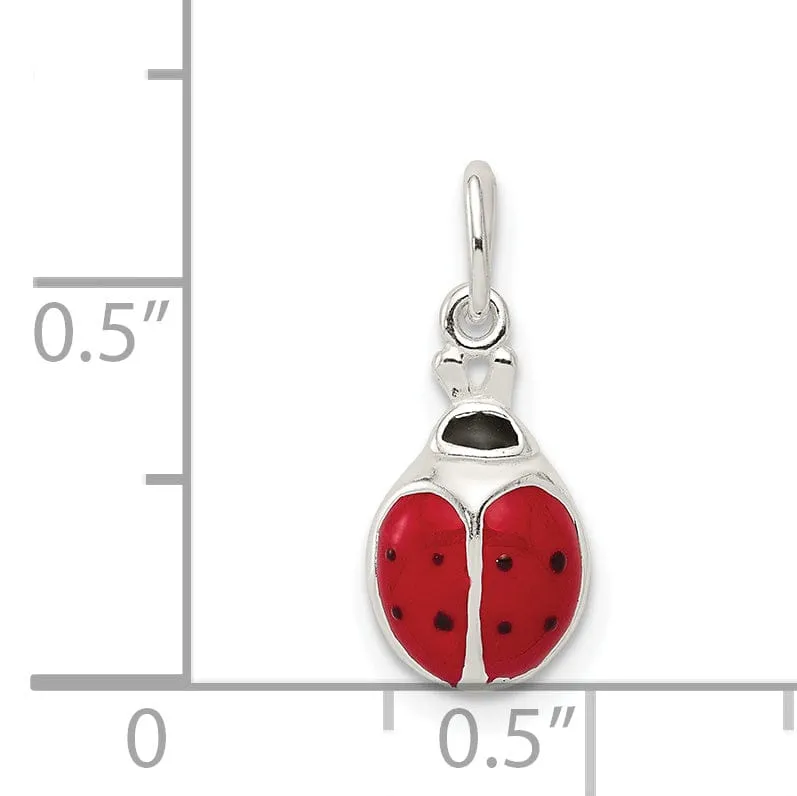 Silver Polished Concaved Enamel Lady Bug Charm