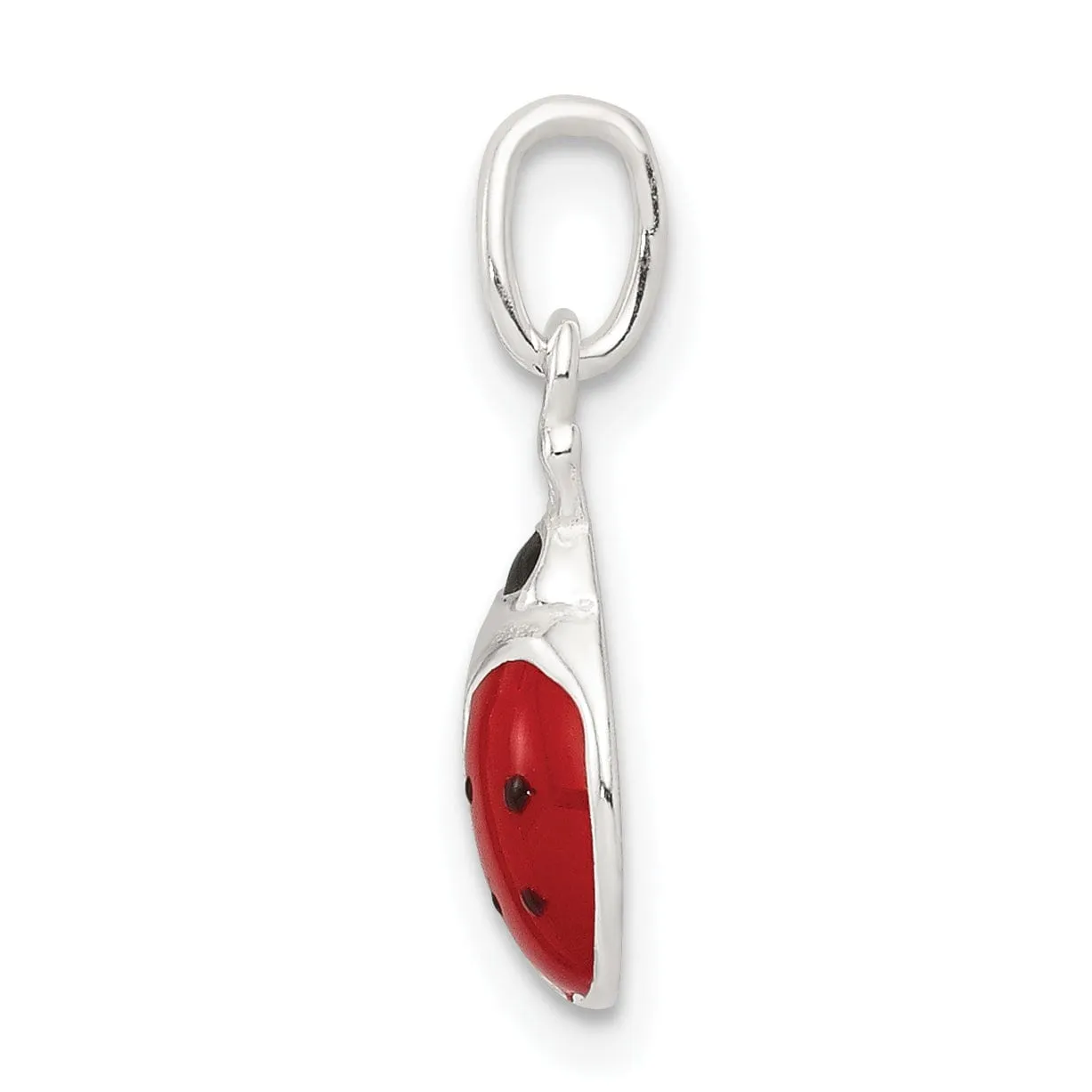 Silver Polished Concaved Enamel Lady Bug Charm