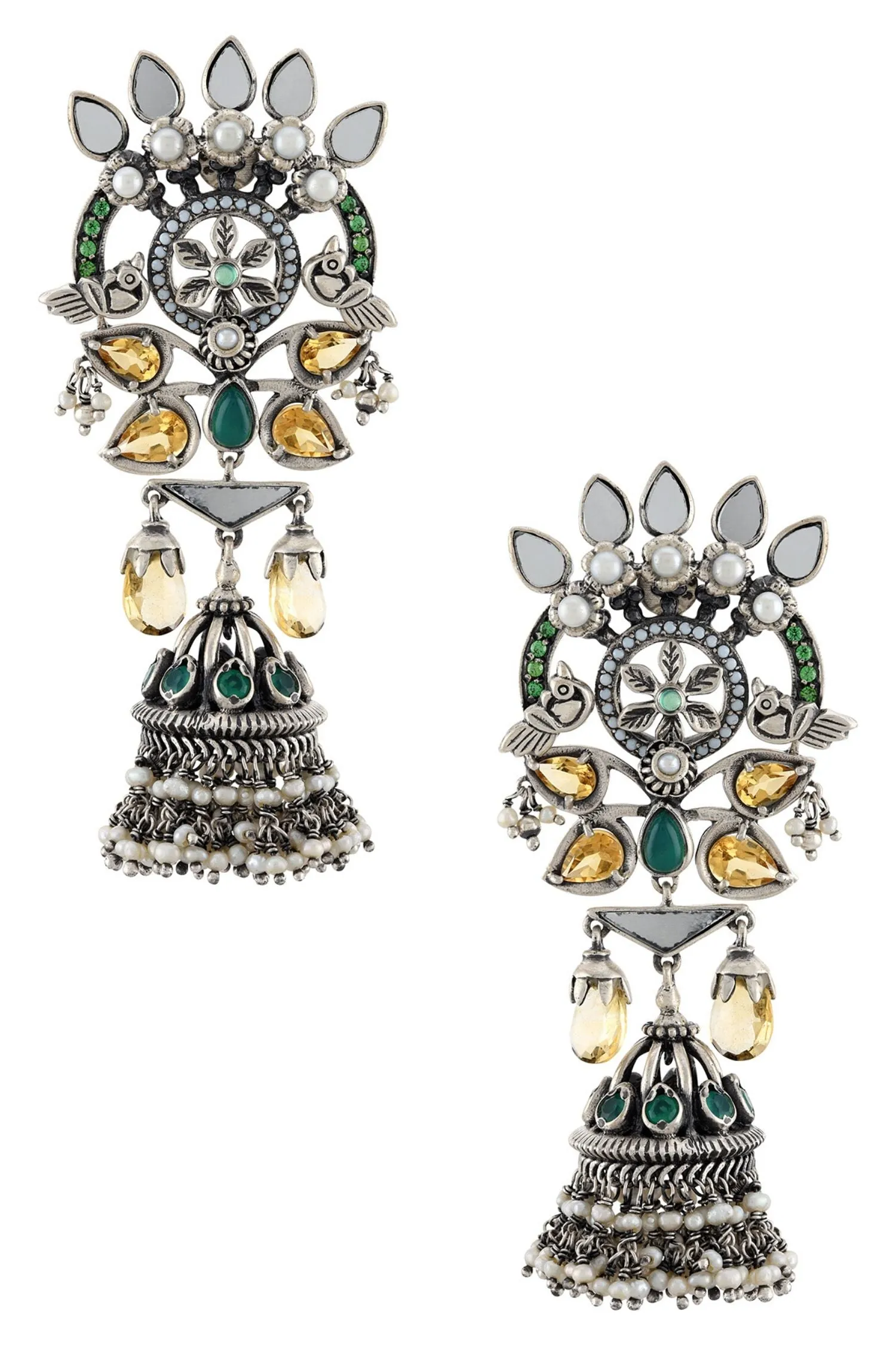 Silver Suryakamal Mayura Jhumkis