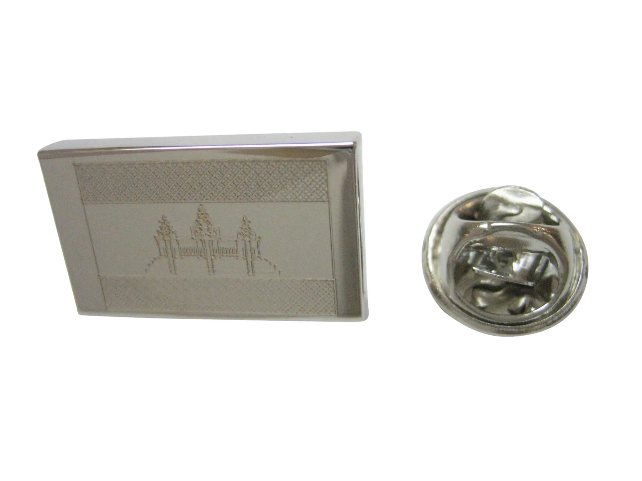 Silver Toned Etched Cambodia Flag Lapel Pin