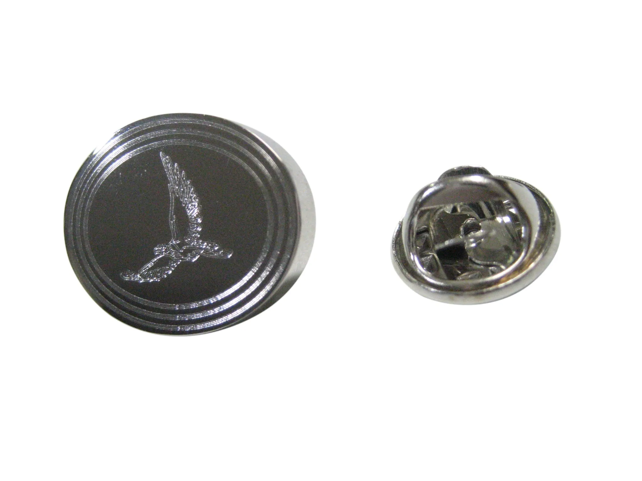Silver Toned Etched Oval Hawk Bird Lapel Pin