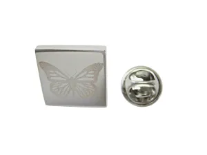Silver Toned Etched Simple Butterfly Bug Lapel Pin