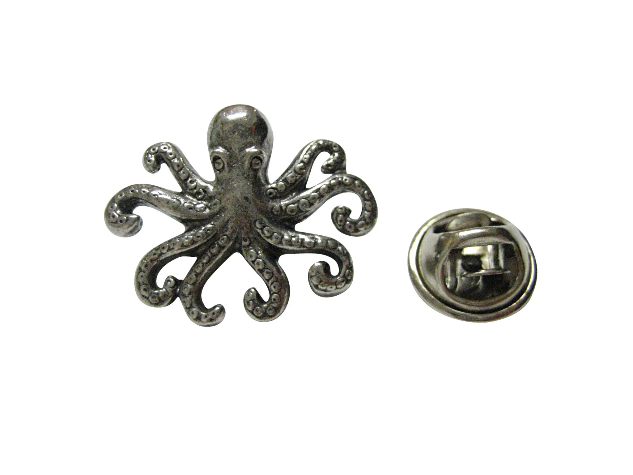 Silver Toned Textured Octopus Lapel Pin