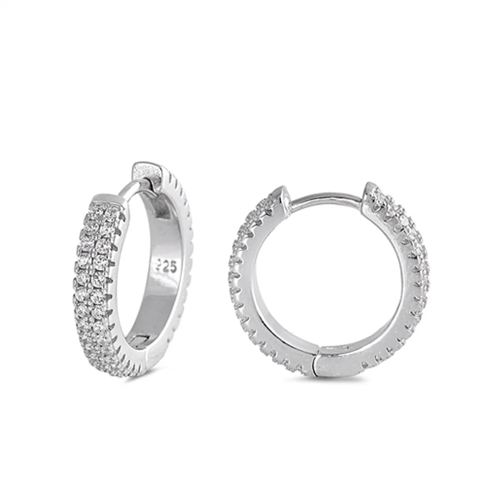 Simple Studded Hoop Classic Clear Simulated CZ .925 Sterling Silver Huggie Huggie Hoop Earrings