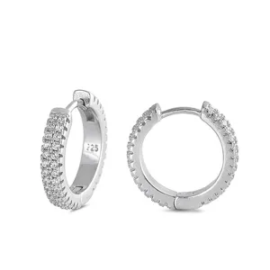Simple Studded Hoop Classic Clear Simulated CZ .925 Sterling Silver Huggie Huggie Hoop Earrings