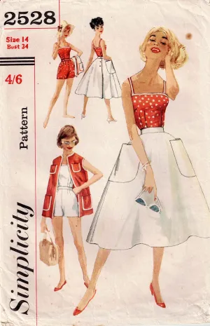 Simplicity 2528 RARE Womens Beach Pinup Separates Wardrobe 1950s Vintage Sewing Pattern Size 14 Bust 34 inches UNUSED Factory Folded