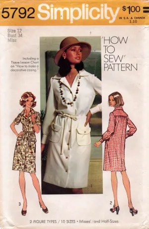 Simplicity 5792 Womens Wide Collar Shirtdress with Pockets 1970s Vintage Sewing Pattern Size 12 UNCUT Factory Folded