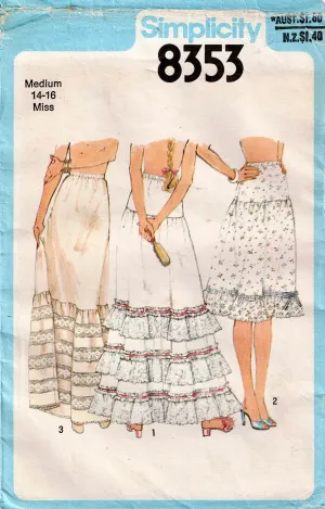 Simplicity 8353 Womens Set Of Ruffled Petticoats 1970s Vintage Sewing Pattern Size MEDIUM 14 - 16 UNCUT Factory Folded