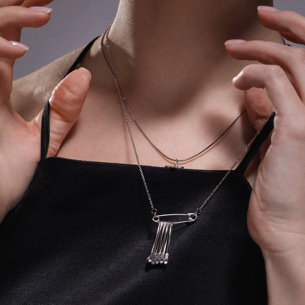 SKLV by SOKOLOV - Silver Safety Pins On A Safety Pin Necklace