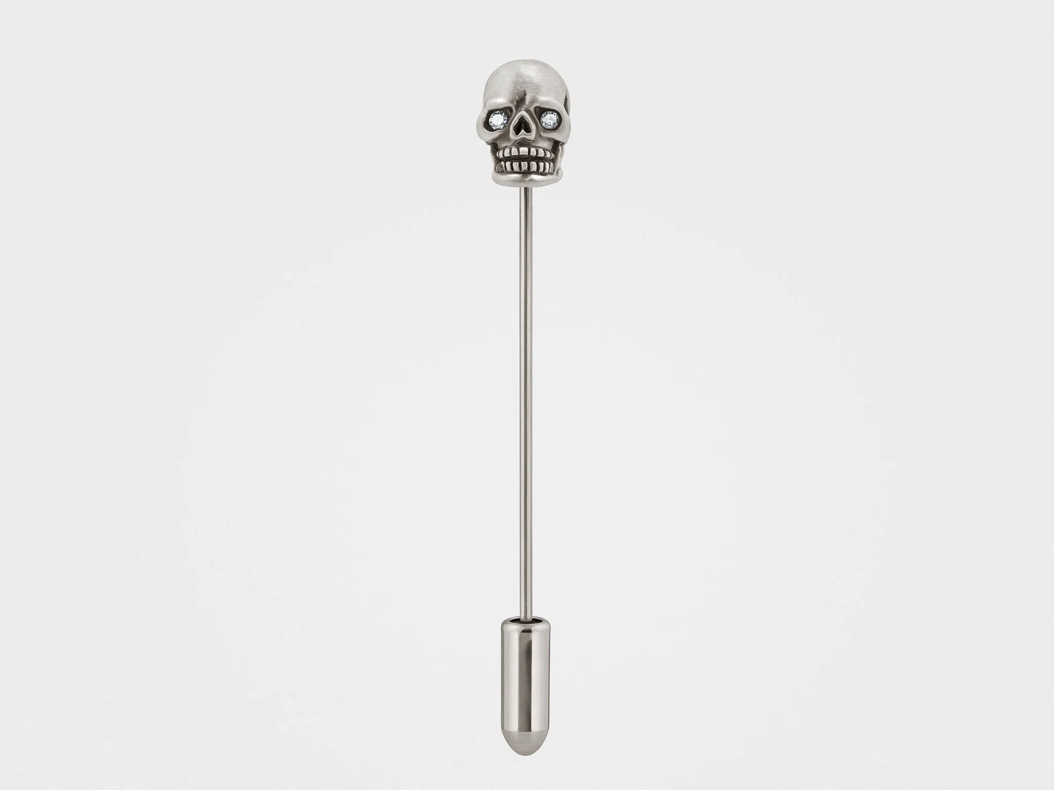 Skull Lapel Pin in Oxidized Silver with Diamond Eyes