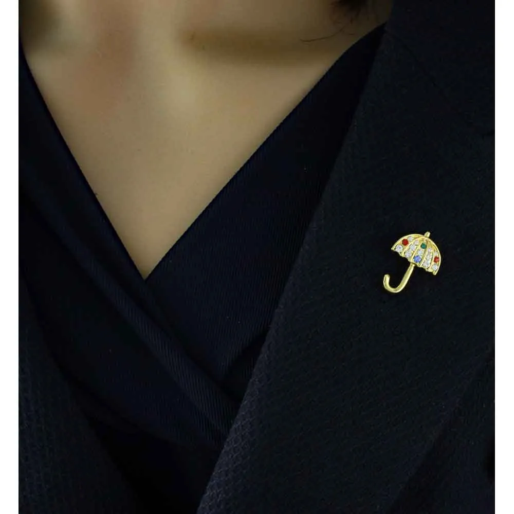 Small Colorful Crystal Umbrella Lapel Tac Pin - SPF640