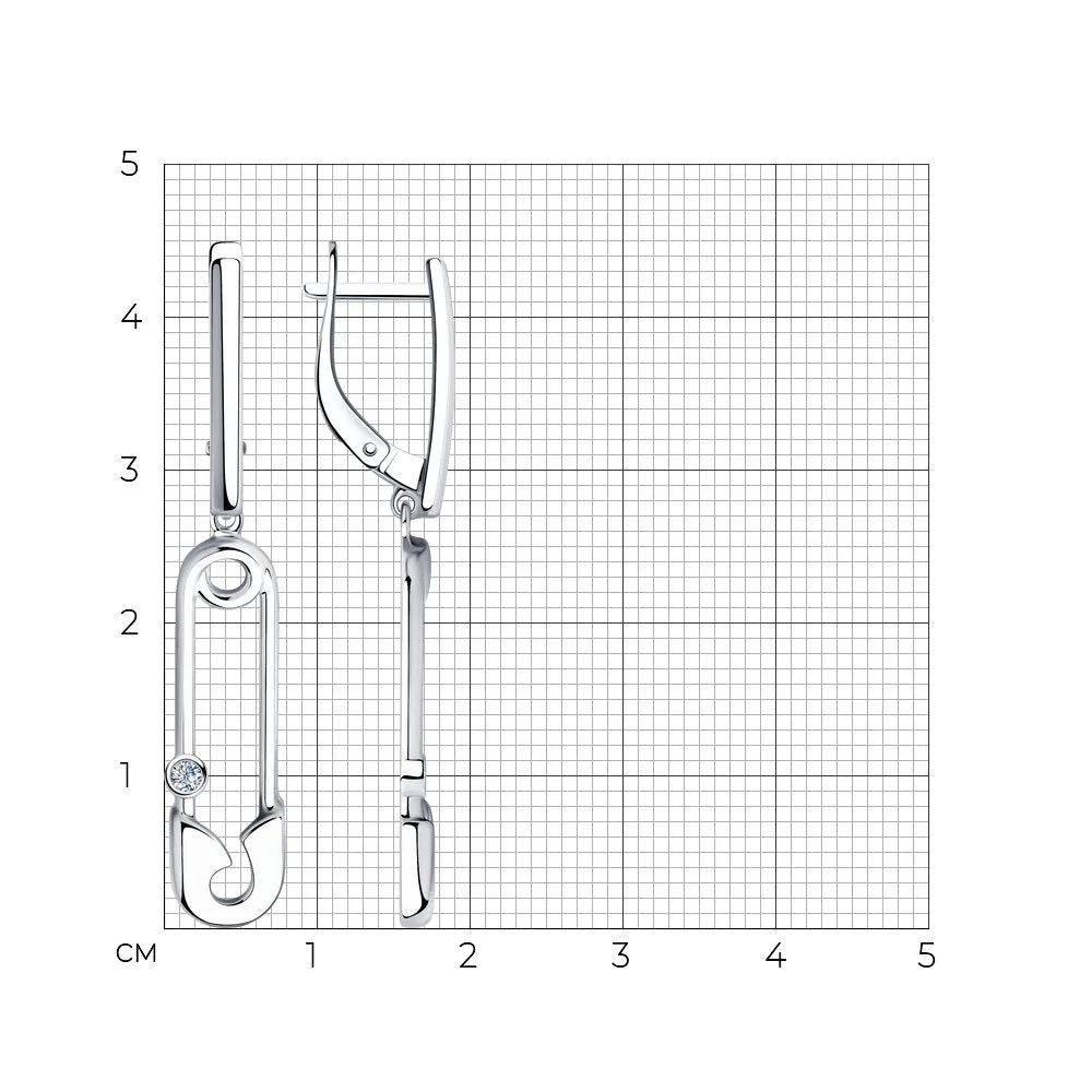 SOKOLOV - Drop Three Safety Pins Silver Stud Earrings With CZ