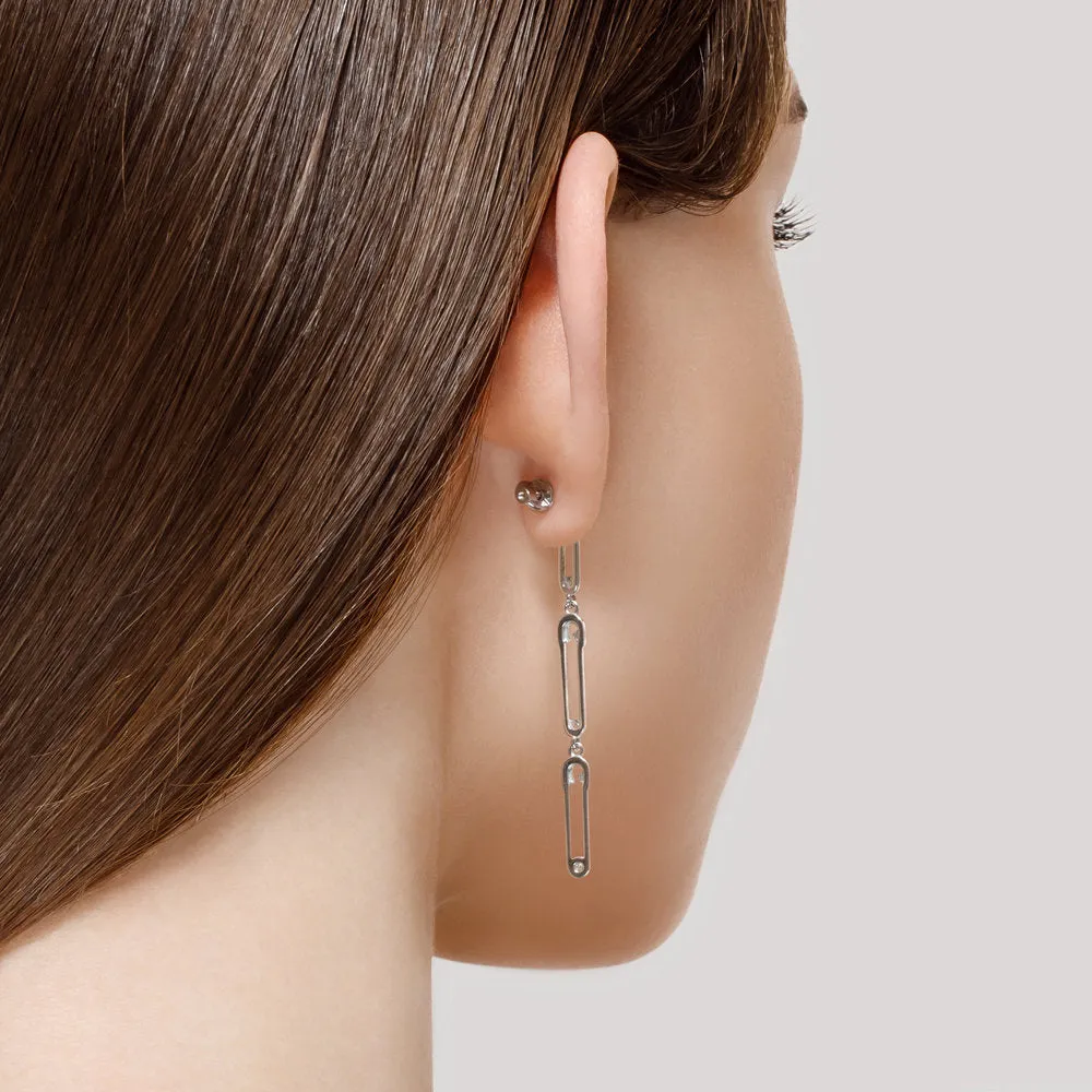 SOKOLOV - Drop Three Safety Pins Silver Stud Earrings With CZ