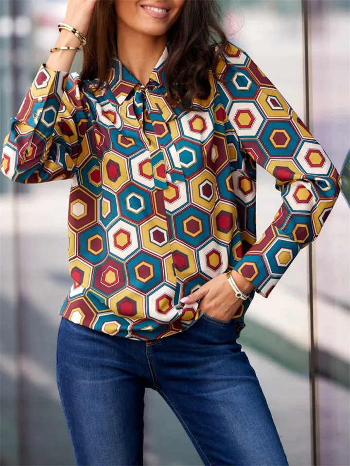 Spring Autumn Trendy Female Loose Printing Lapel Shirts