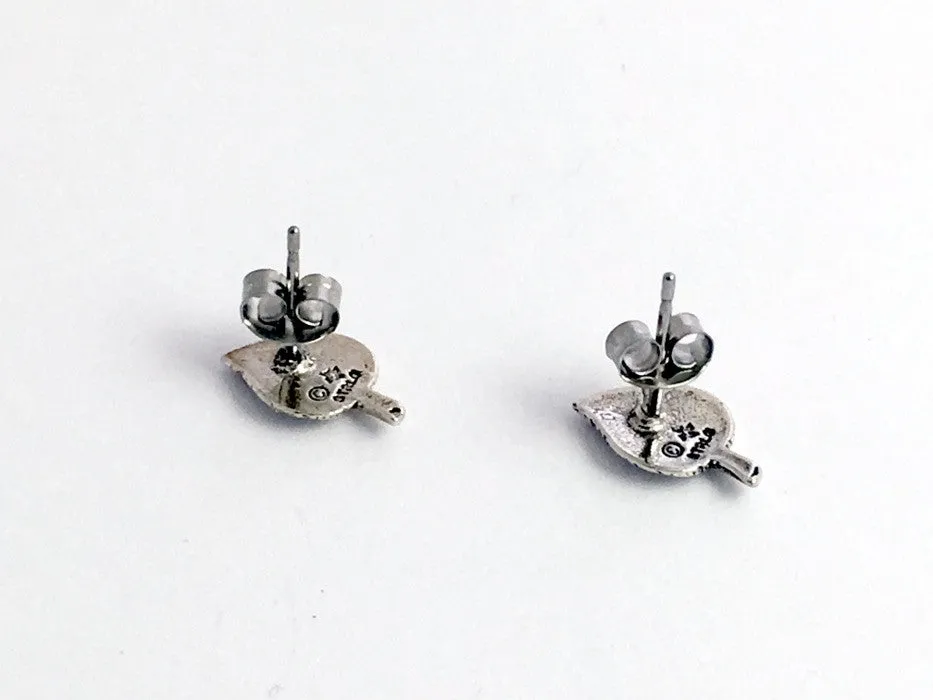 Sterling Silver & Surgical Steel aspen leaf stud earrings- Leaves, aspens, trees