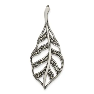 Sterling Silver Antiqued Marcasite Leaf Slide