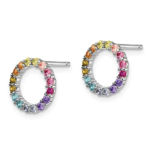 Sterling Silver Colorful Rainbow Circle Post Earrings