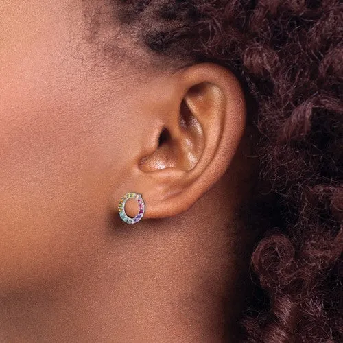 Sterling Silver Colorful Rainbow Circle Post Earrings