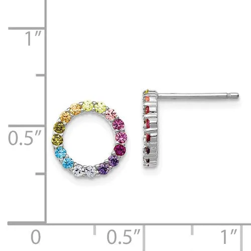 Sterling Silver Colorful Rainbow Circle Post Earrings