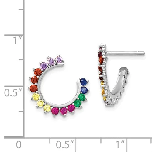 Sterling Silver Colorful Rainbow Open Side Hoop Earrings